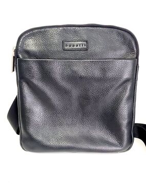 Bugatti Black Leather Crossbody Bag for Men